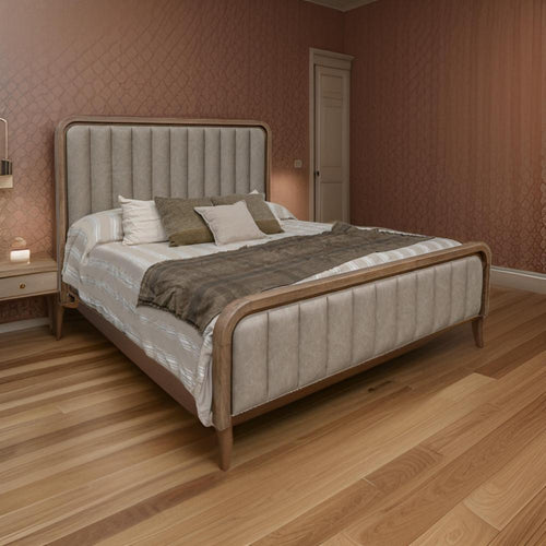 Okai King Bed, Channel Tufted Faux Leather Upholstery, Brown Solid Wood By Casagear Home