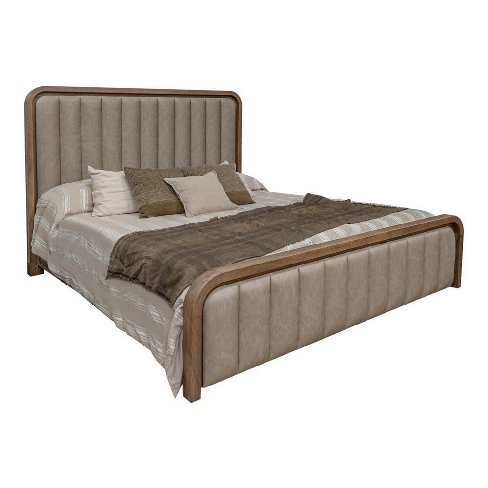 Okai Queen Bed, Channel Tufted Faux Leather Upholstery, Brown Solid Wood By Casagear Home