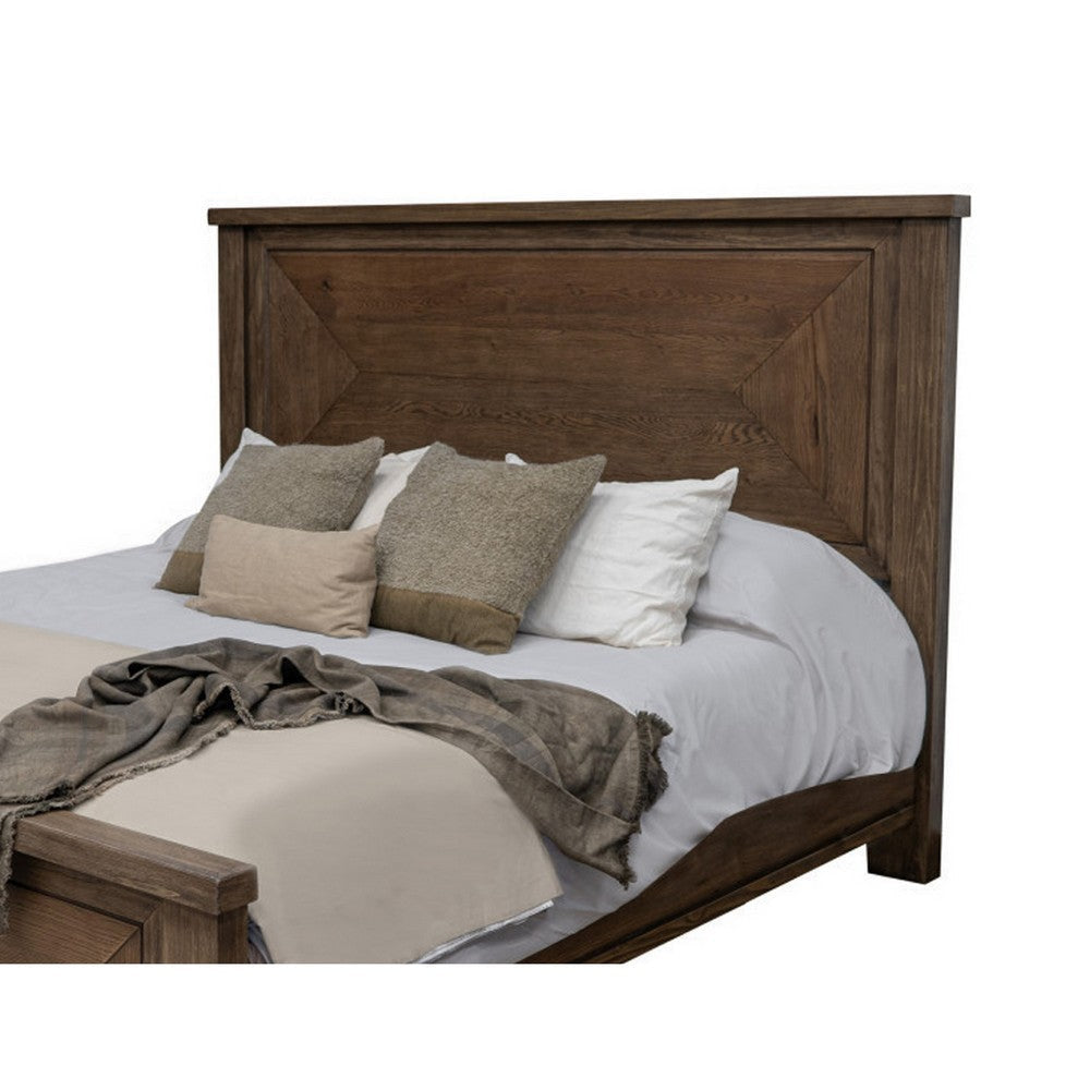 Loe King Size Bed Raised Panel Headboard Farmhouse Style Brown Oak Veneer By Casagear Home BM316444