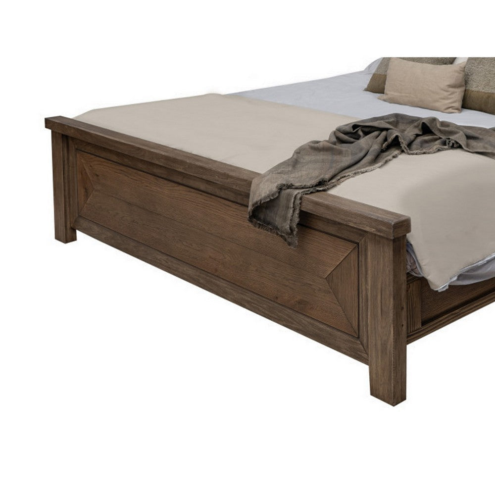 Loe King Size Bed Raised Panel Headboard Farmhouse Style Brown Oak Veneer By Casagear Home BM316444