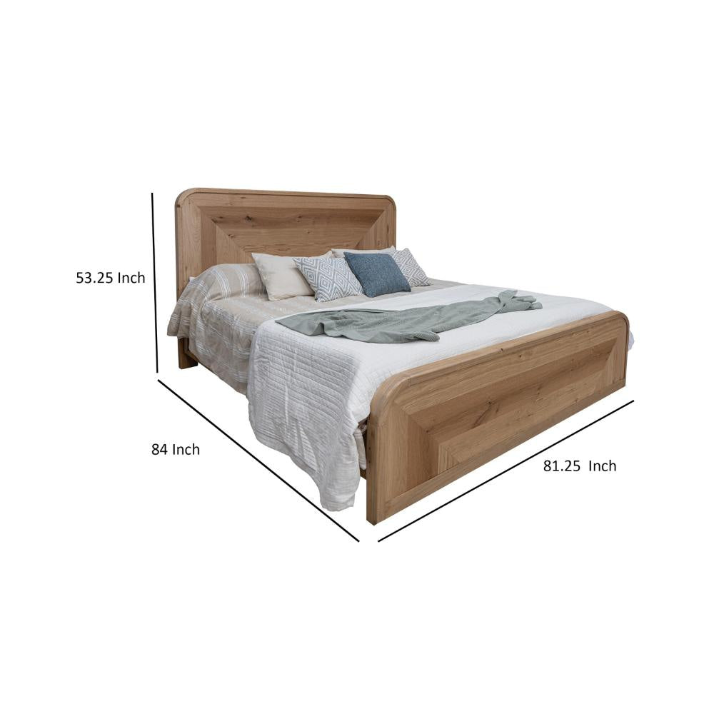 Rosy King Size Bed Textured Oak Veneer Panel Headboard Brown Pine Wood By Casagear Home