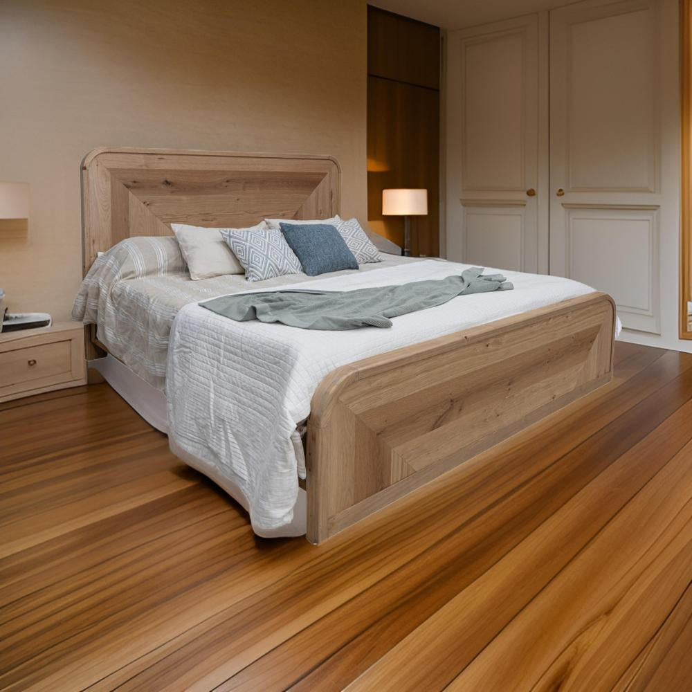 Rosy King Size Bed, Textured Oak Veneer Panel Headboard, Brown Pine Wood By Casagear Home