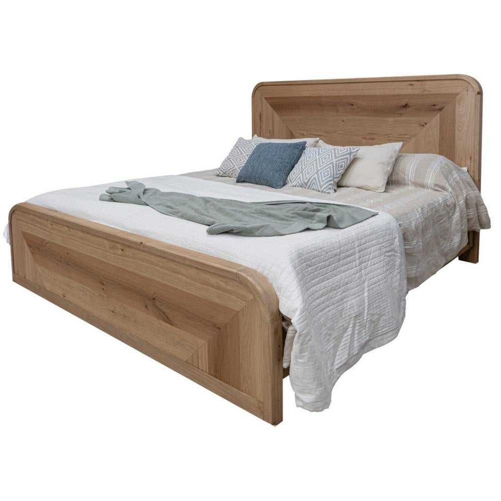 Rosy Queen Size Bed Textured Oak Veneer Panel Headboard Brown Pine Wood By Casagear Home