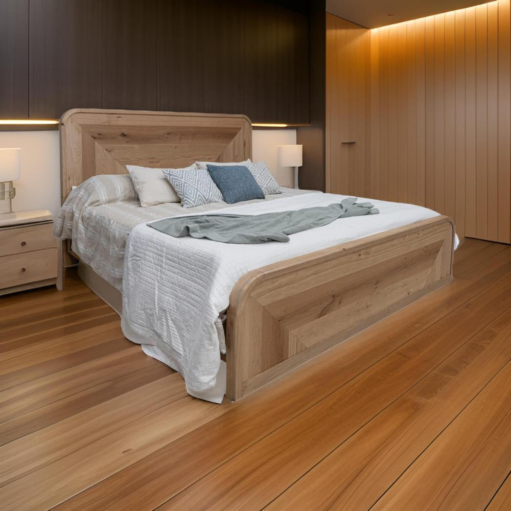 Rosy Queen Size Bed, Textured Oak Veneer Panel Headboard, Brown Pine Wood By Casagear Home