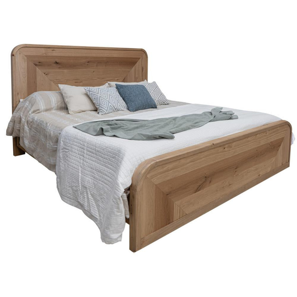 Rosy Queen Size Bed Textured Oak Veneer Panel Headboard Brown Pine Wood By Casagear Home