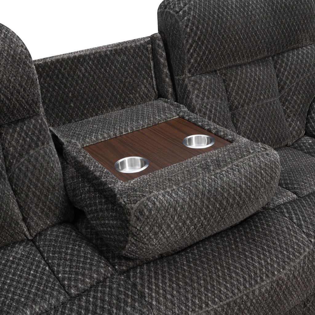 Charl 87 Inch Power Recliner Sofa USB Drop Tray Dark Gray Polyester By Casagear Home BM316456