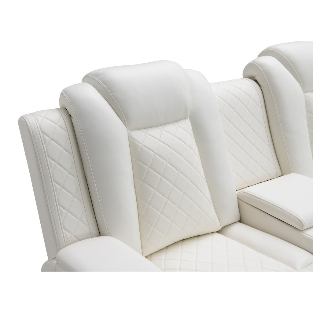 Nova Luxury Power Recliner Loveseat in White with USB Lights Speakers By Casagear Home BM316462