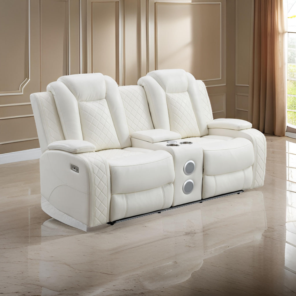 Nova Luxury Power Recliner Loveseat in White with USB, Lights, Speakers By Casagear Home