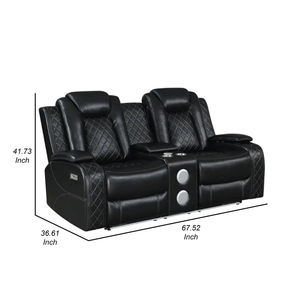 Nova Luxury Power Recliner Loveseat Right Facing Speaker Console Black By Casagear Home BM316463