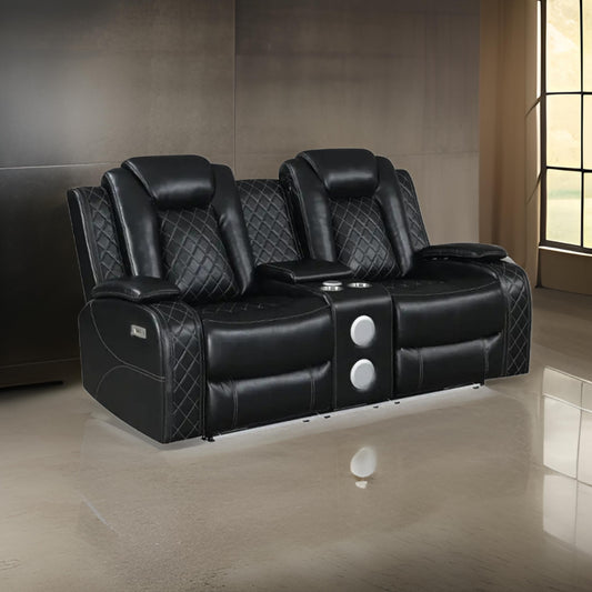 Nova Luxury Power Recliner Loveseat, Right Facing, Speaker, Console, Black By Casagear Home