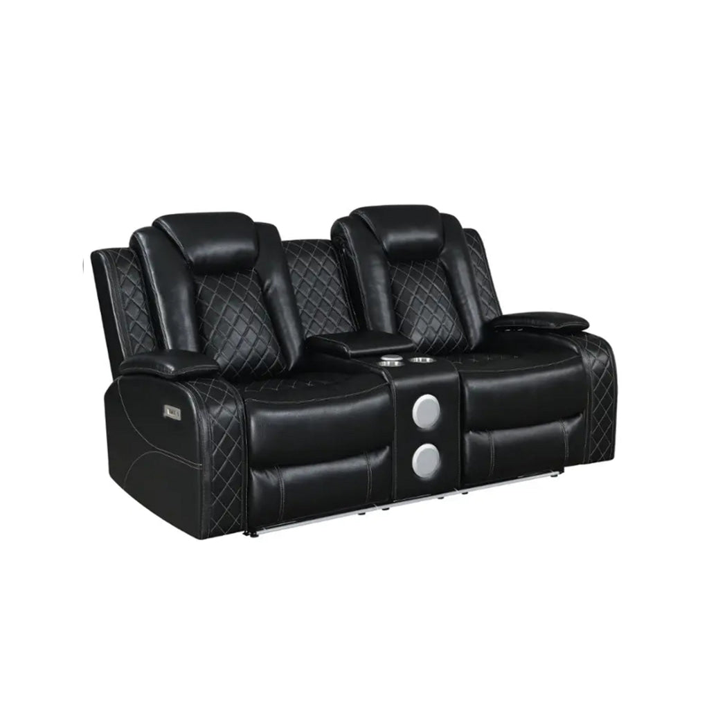 Nova Luxury Power Recliner Loveseat Right Facing Speaker Console Black By Casagear Home BM316463