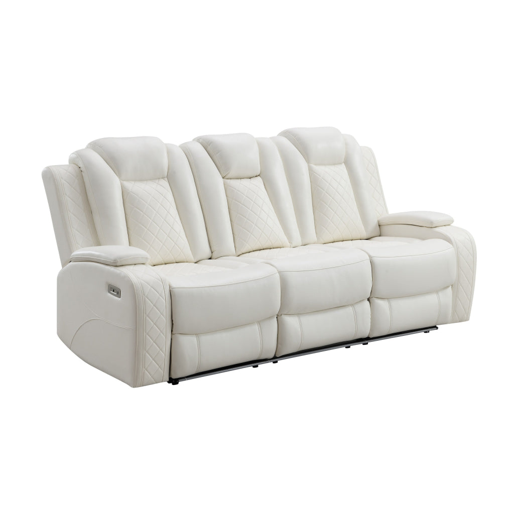 Nova Luxury Manual Recliner Sofa Drop Down Tray Speakers USB White By Casagear Home BM316465