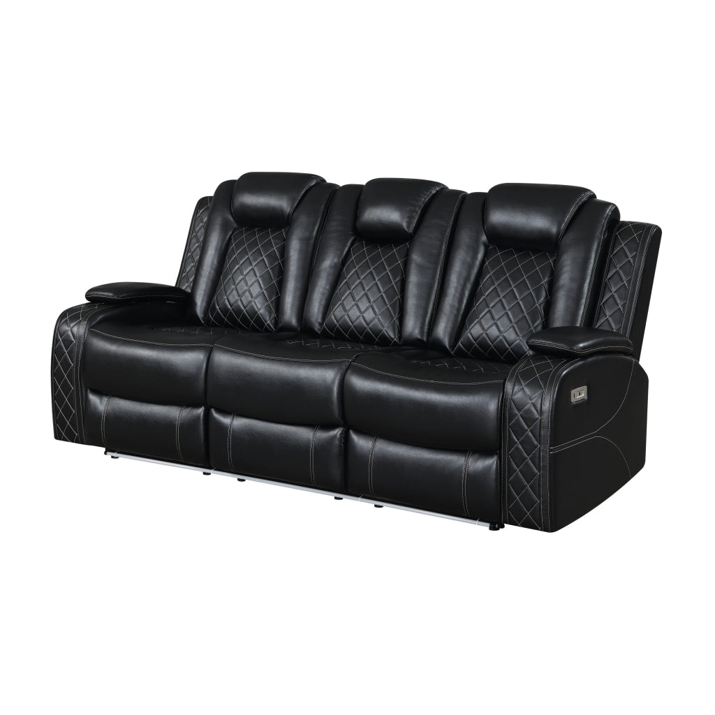 Nova Luxury Power Recliner Sofa Drop Down Tray Speakers USB Black By Casagear Home BM316466