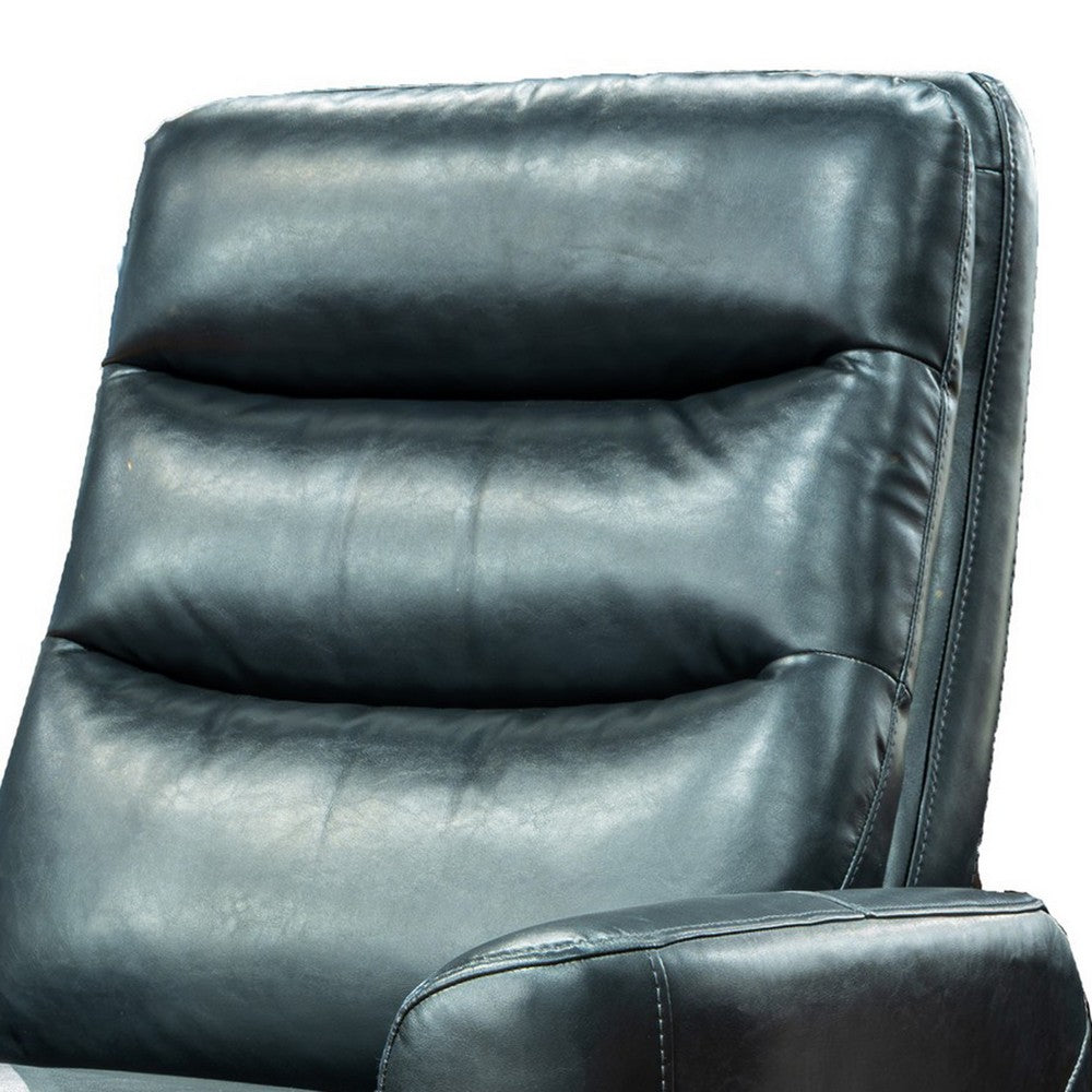 Aki 36 Inch Swivel Manual Recliner Chair, Luxury Plush Black Faux Leather By Casagear Home