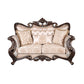 Cona 70 Inch Loveseat Gold Carved Details Brown Button Tufted Beige By Casagear Home BM316471