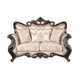 Cona 70 Inch Loveseat Gold Carved Details Brown Button Tufted Beige By Casagear Home BM316471