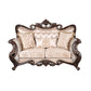 Cona 70 Inch Loveseat Gold Carved Details Brown Button Tufted Beige By Casagear Home BM316471