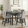 Phy 5pc Counter Table and Chairs Set, Nailheads, Tufted Gray Fabric, Black By Casagear Home