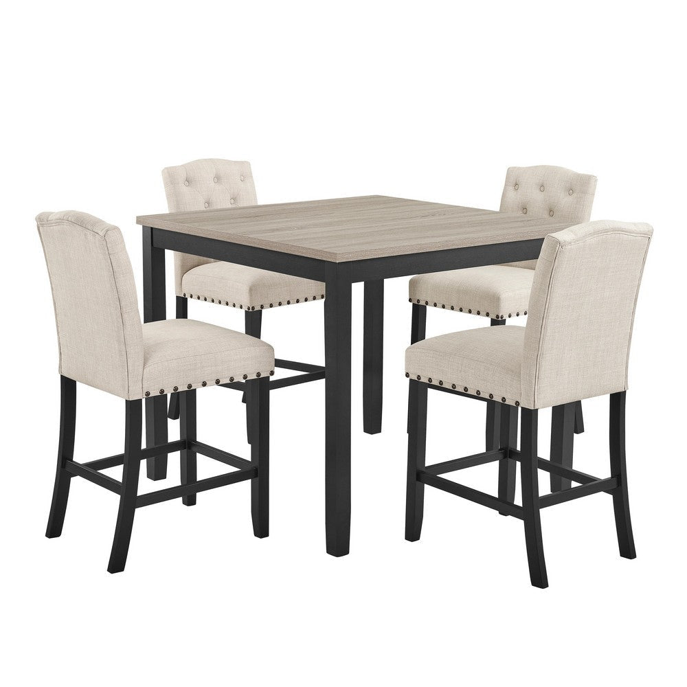 Phy 5pc Counter Table and Chairs Set Nailheads Tufted Beige Brown Black By Casagear Home BM316475