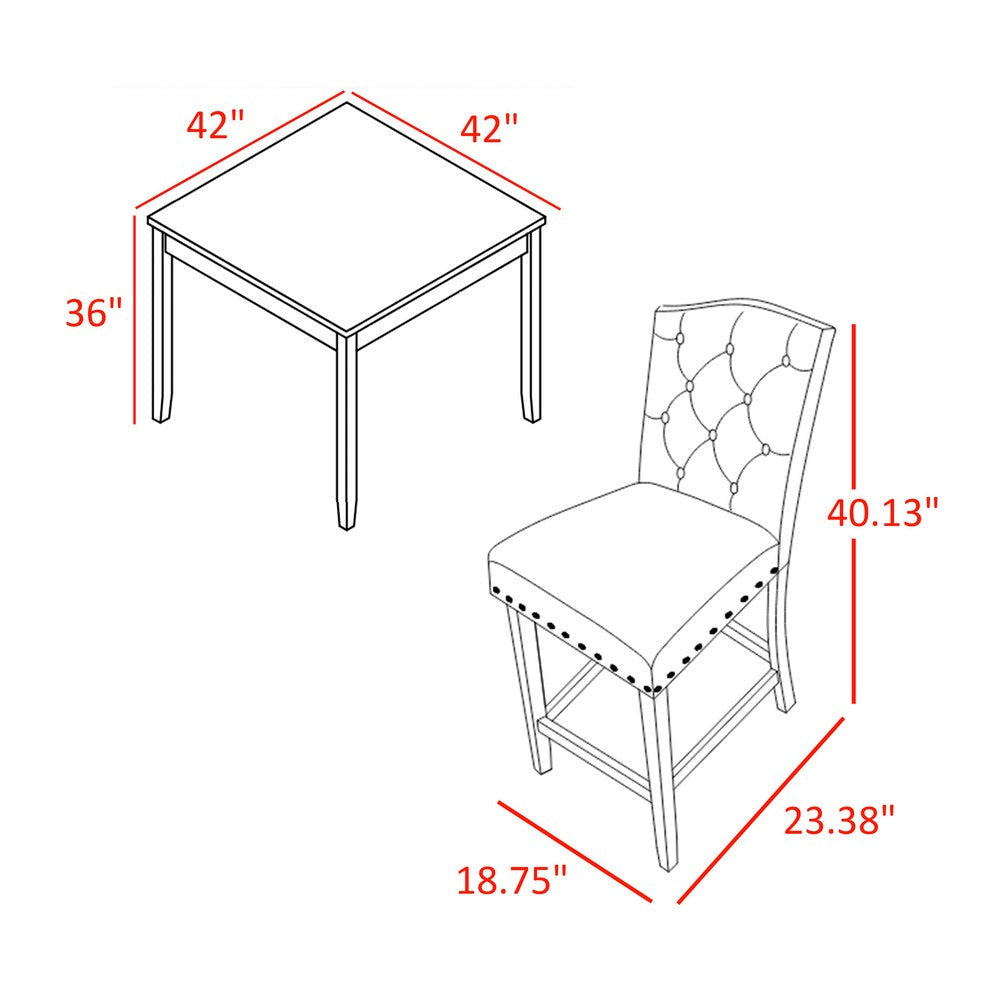 Phy 5pc Counter Table and Chairs Set Nailheads Tufted Beige Brown Black By Casagear Home BM316475