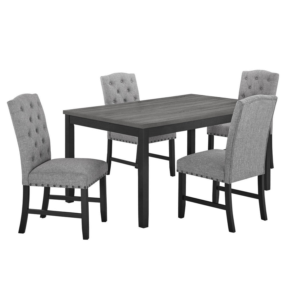 Phy 5pc Dining Table and Chairs Set Nailheads Tufted Gray Fabric Black By Casagear Home BM316476