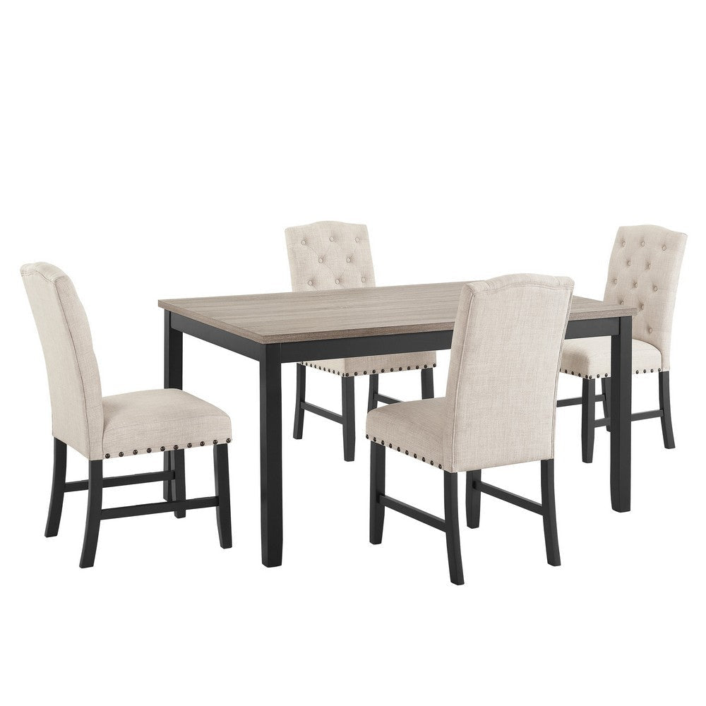 Phy 5pc Dining Table and Chairs Set Nailheads Tufted Beige Brown Black By Casagear Home BM316477