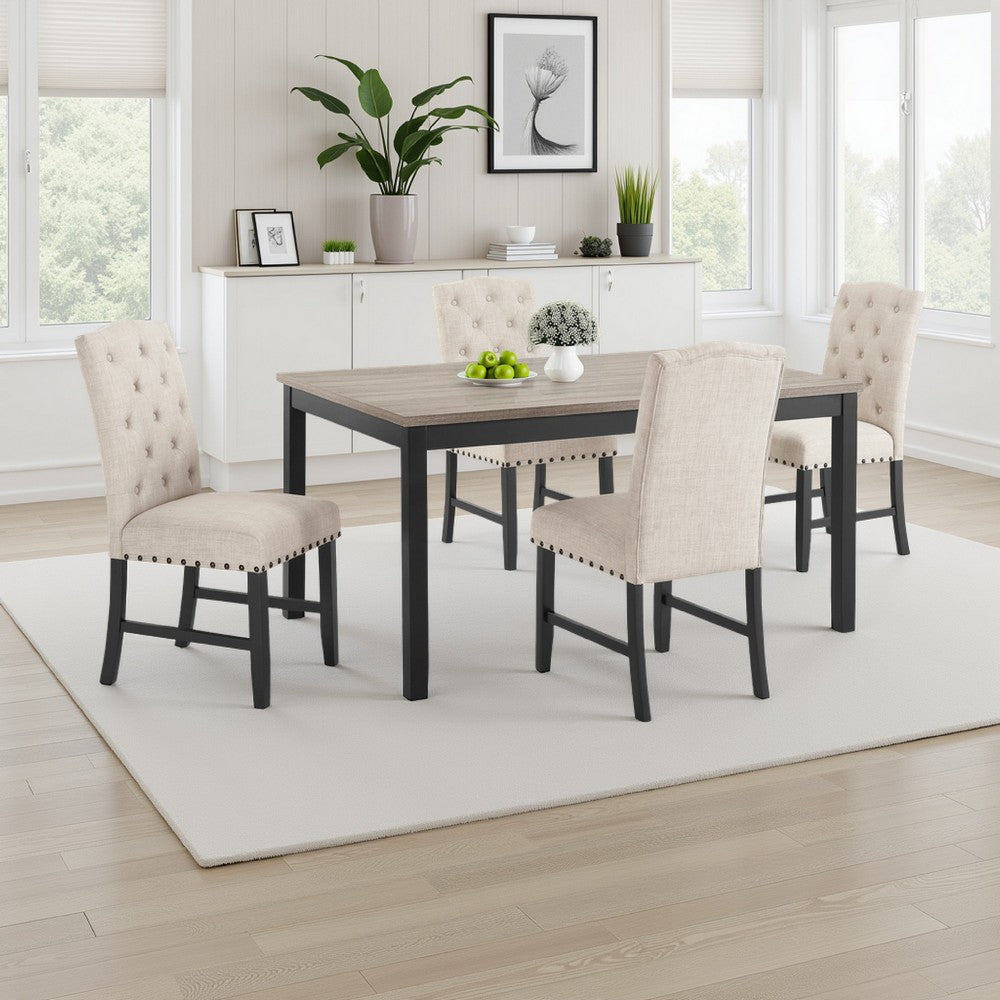 Phy 5pc Dining Table and Chairs Set, Nailheads, Tufted Beige, Brown, Black By Casagear Home