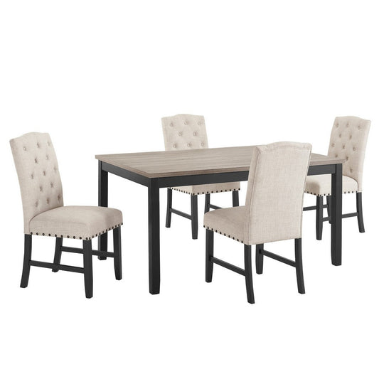 Phy 5pc Dining Table and Chairs Set, Nailheads, Tufted Beige, Brown, Black By Casagear Home