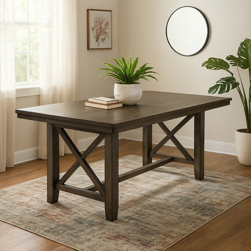 Luo 66 Inch Dining Table, Rustic Crossed Base, Rectangular Brown Wood Top By Casagear Home