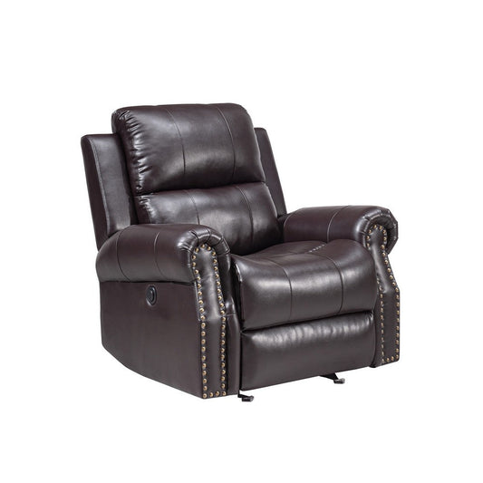 Tavi 37 Inch Glider Chair, Power Recliner, Nailhead Trim, Brown Upholstery By Casagear Home