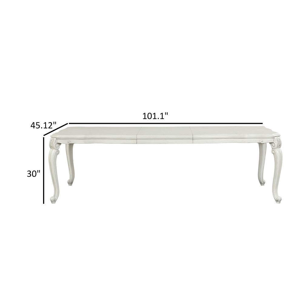 Ellia 77-101 Inch Vintage Extendable Dining Table Scrolled Ivory White By Casagear Home BM316492