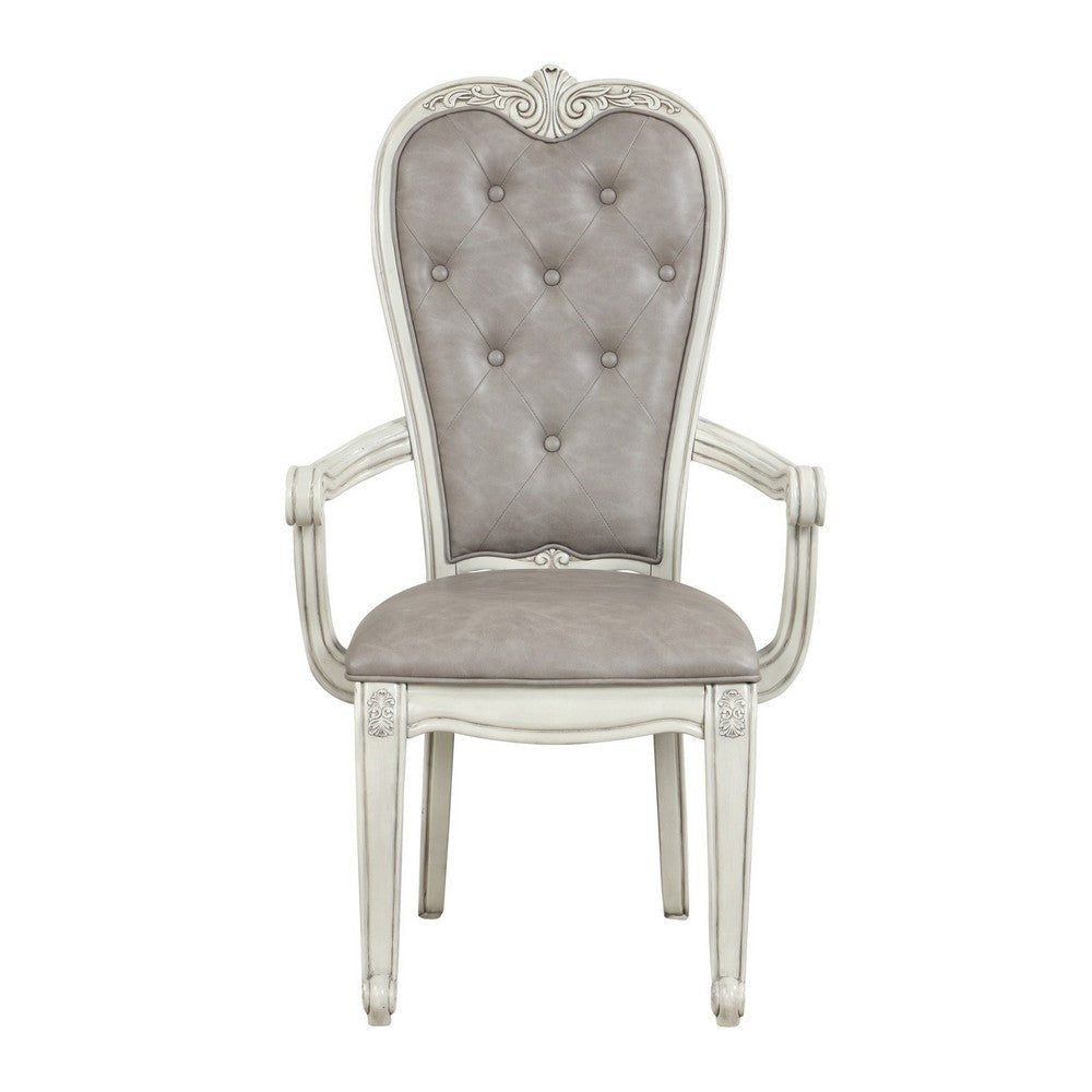 Ellia 26 Inch Side Dining Armchair Gray Tufted Vintage Turned Feet Ivory By Casagear Home BM316494