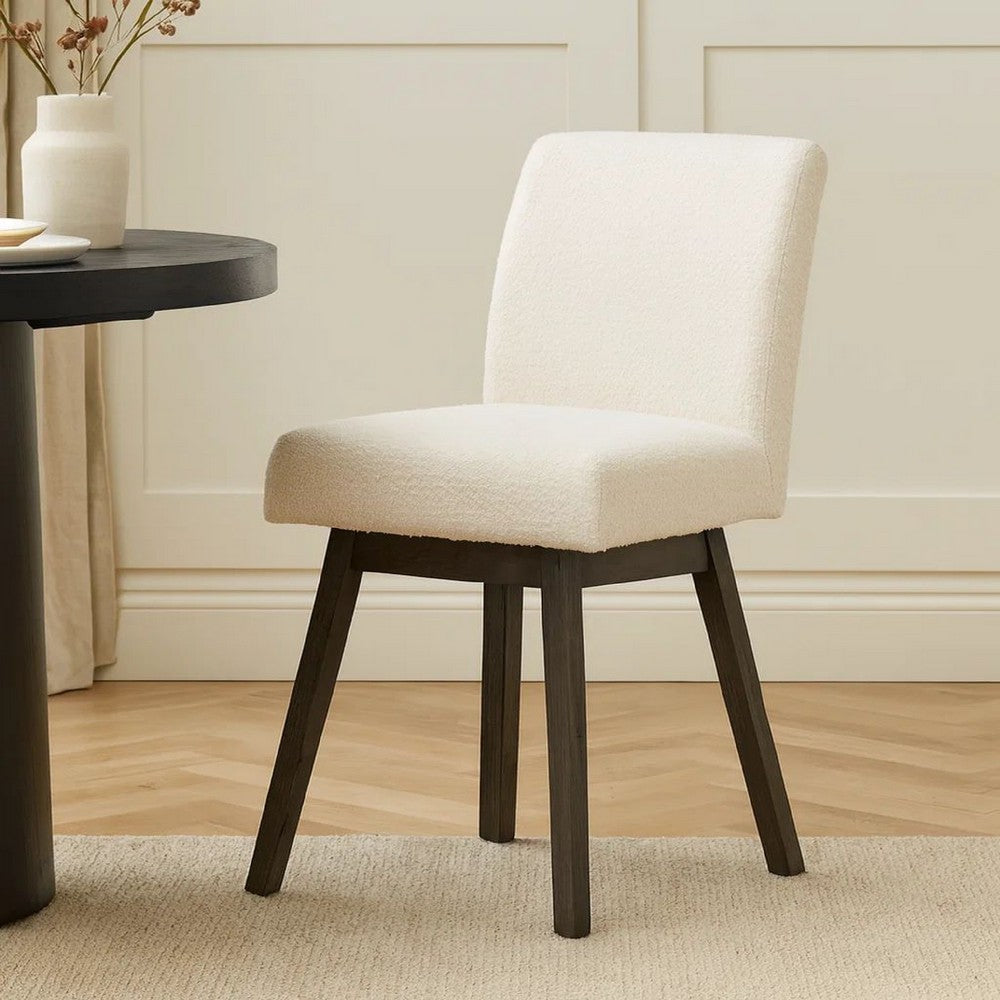 Ghy 25 Inch Swivel Counter Chair Set of 2, White Textured Upholstery, Brown By Casagear Home