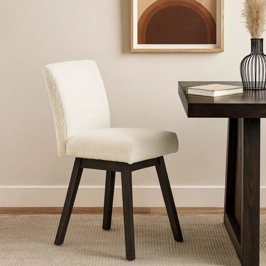 Ghy 25 Inch Swivel Counter Chair Set of 2, White Textured Upholstery, Brown By Casagear Home