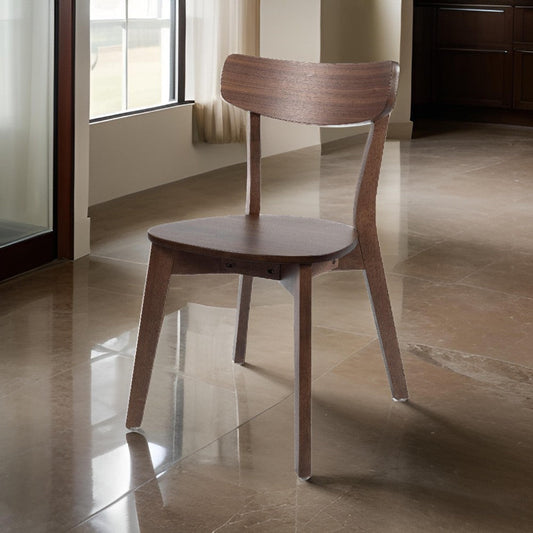 Aby Dining Side Chair, Wooden Round Seat, Open Panel Back, Walnut Brown By Casagear Home