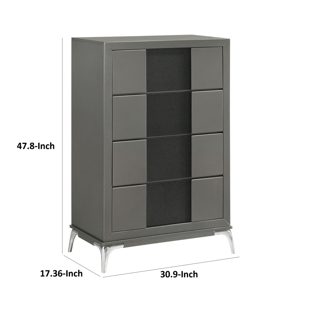 Rya 48 Inch Tall Dresser Chest 4 Drawers Gray Wood Angled Chrome Legs By Casagear Home BM316508