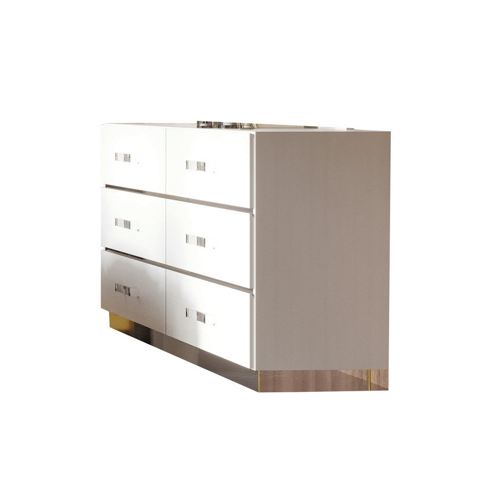 Ruo 60 Inch Modern Wide Dresser 6 Drawers Chrome Plinth Base White Wood By Casagear Home BM316510