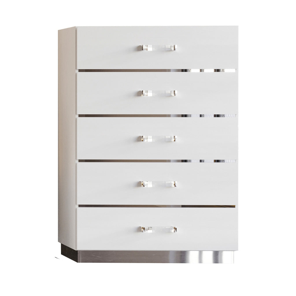 Ruo 50 Inch Tall Dresser Chest 5 Drawers Chrome Plinth Base White Wood By Casagear Home BM316511