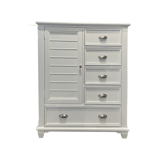 Limi 52 Inch Tall Dresser Chest with 6 Drawers and Door Shelves, White Wood By Casagear Home