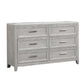 Ion 65 Inch Wide Dresser, 6 Drawers, White Marble Top, Farmhouse Gray Wood By Casagear Home