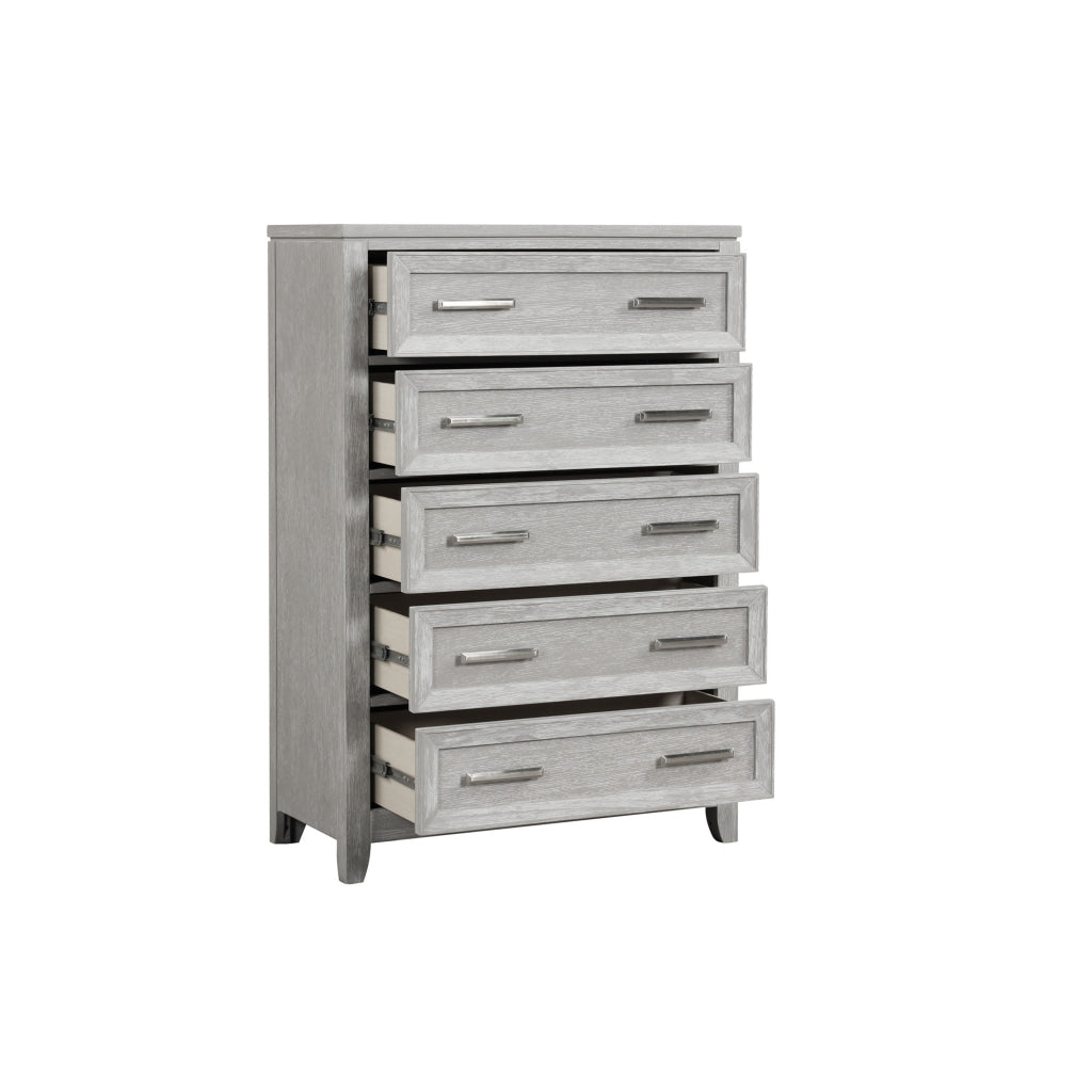 Ion 56 Inch Tall Dresser Chest 5 Drawers White Marble Top Farmhouse Gray By Casagear Home BM316515