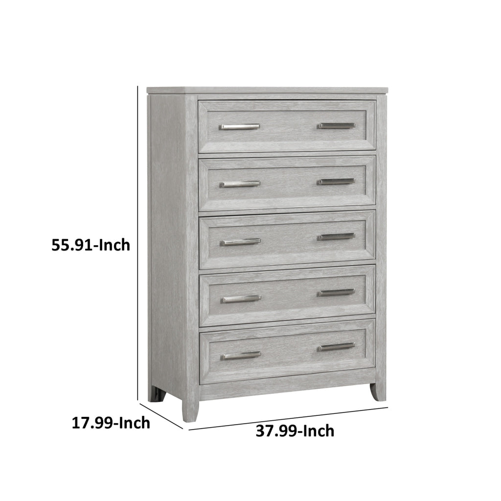 Ion 56 Inch Tall Dresser Chest 5 Drawers White Marble Top Farmhouse Gray By Casagear Home BM316515