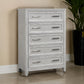 Ion 56 Inch Tall Dresser Chest, 5 Drawers, White Marble Top, Farmhouse Gray By Casagear Home