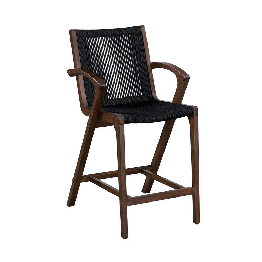 Remi 26 Inch Counter Height Chair, Black Acacia Wood, Rope Cord Wrapping By Casagear Home