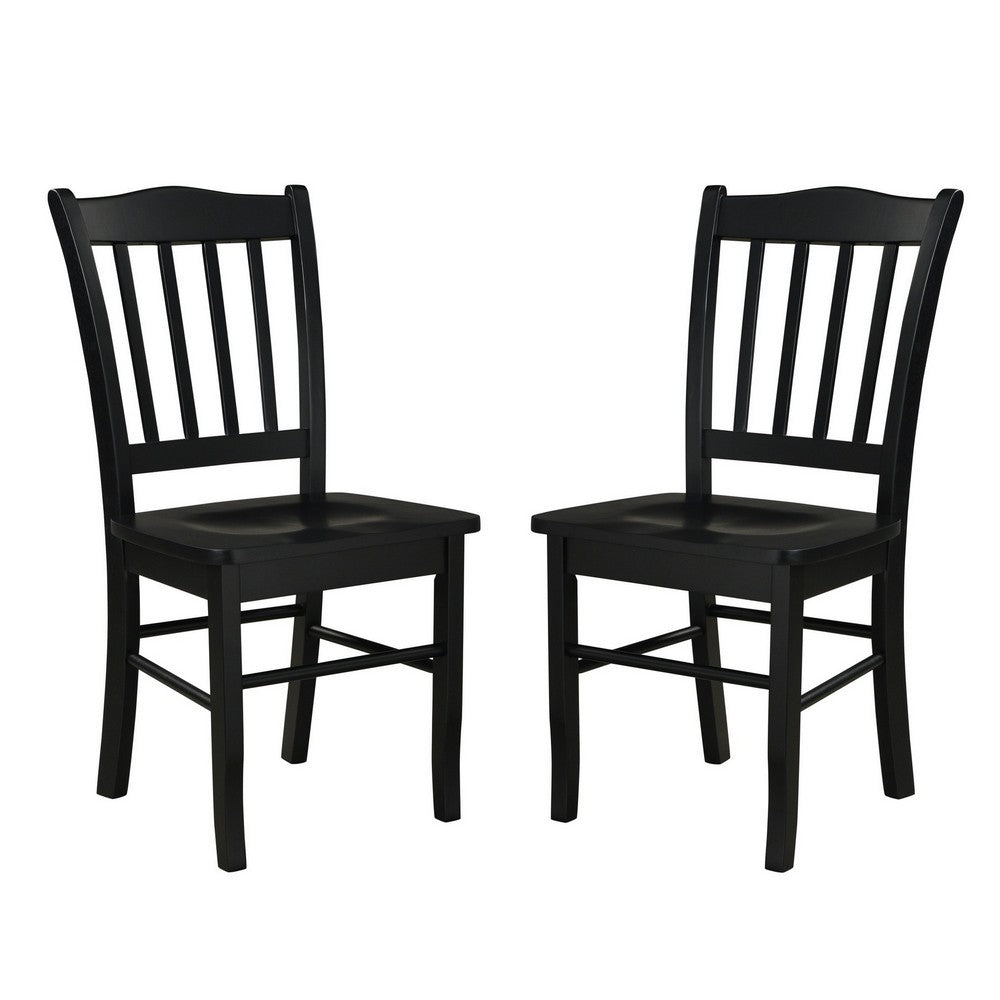 Nova 18 Inch Dining Side Chair Set of 2, Slatted Backrests, Jet Black Wood By Casagear Home