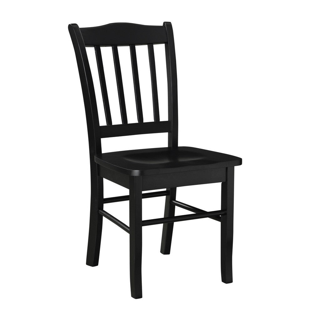 Nova 18 Inch Dining Side Chair Set of 2, Slatted Backrests, Jet Black Wood By Casagear Home