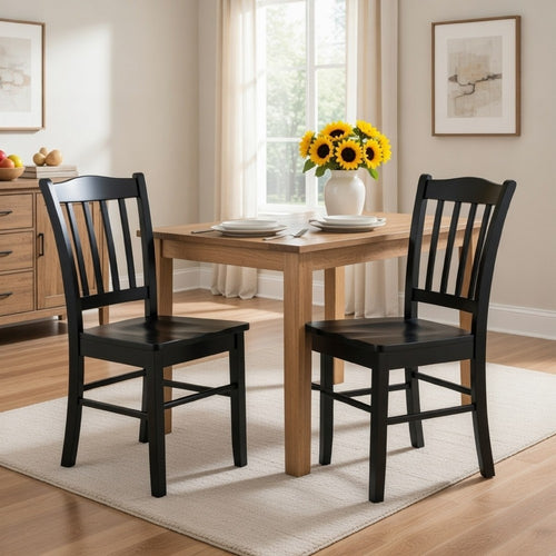 Nova 18 Inch Dining Side Chair Set of 2, Slatted Backrests, Jet Black Wood By Casagear Home