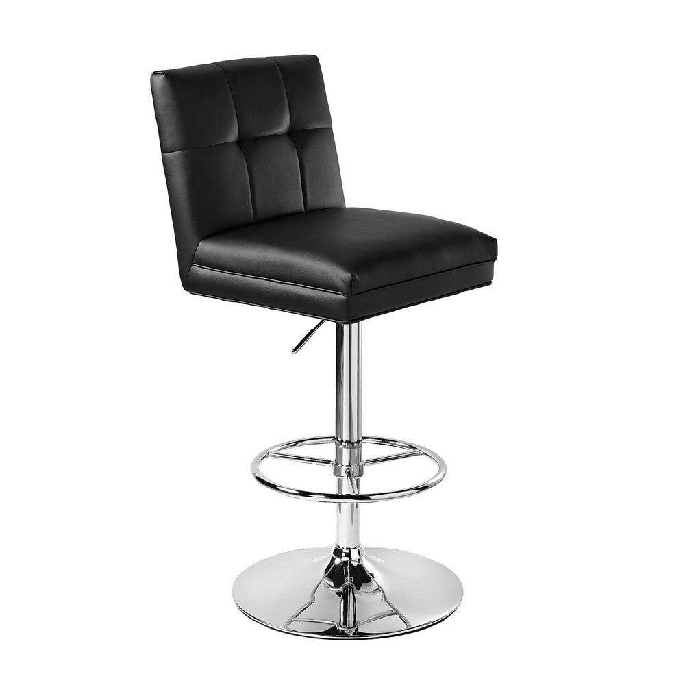 26-36 Inch Swivel Barstool Chair Set of 2 Adjustable Black Faux Leather By Casagear Home BM316525