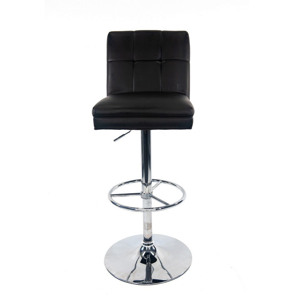 26-36 Inch Swivel Barstool Chair Set of 2 Adjustable Black Faux Leather By Casagear Home BM316525