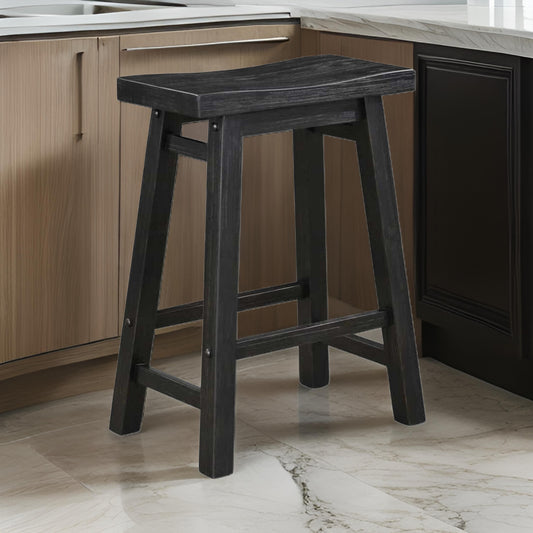 Amber 24 Inch Counter Stool, Ergonomic Saddle Seats, Charcoal Black Wood By Casagear Home